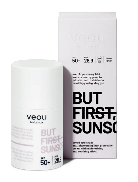 VEOLI BOTANICA - BUT FIRST, SUNSCREEN ekki krem ochronny przeciw fotostarzeniu o działaniu nawilżająco-łagodzącym SPF 50+